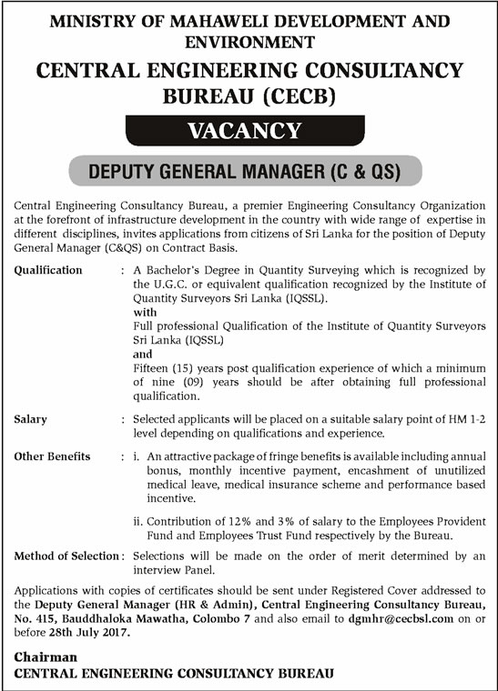 Deputy General Manager - Central Engineering Consultancy Bureau